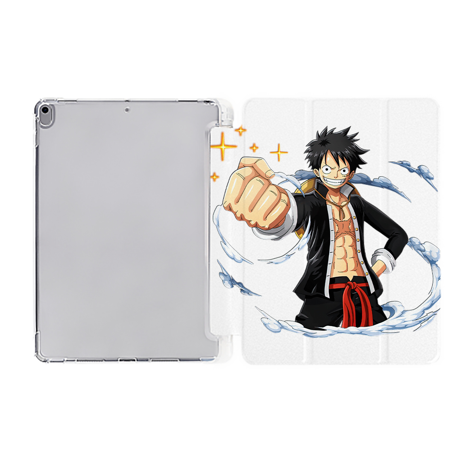 （画像用） ワンピース モンキー・D・ルフィ ONE PIECE Monkey D. Luffy IPad ケース ペン収納付き 三つ折りスタンド PUレザー×シリコン 対応機種9.5/10.5/10.9インチ